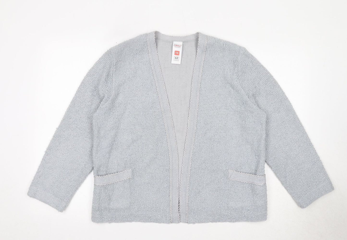 St Michael Womens Grey V-Neck Acrylic Cardigan Jumper Size 14