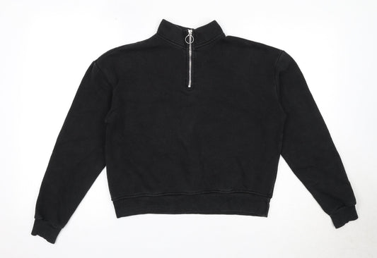 Pull&Bear Womens Black Polyester Pullover Sweatshirt Size S Zip