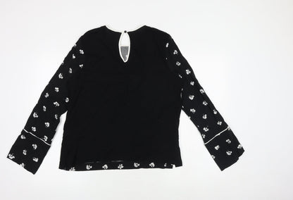 Warehouse Womens Black Floral Viscose Basic Blouse Size 10 Round Neck