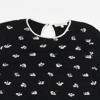 Warehouse Womens Black Floral Viscose Basic Blouse Size 10 Round Neck