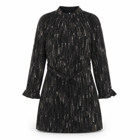 Front view of Principles women’s black geometric polyester a-line, size UK 12, round neck tie