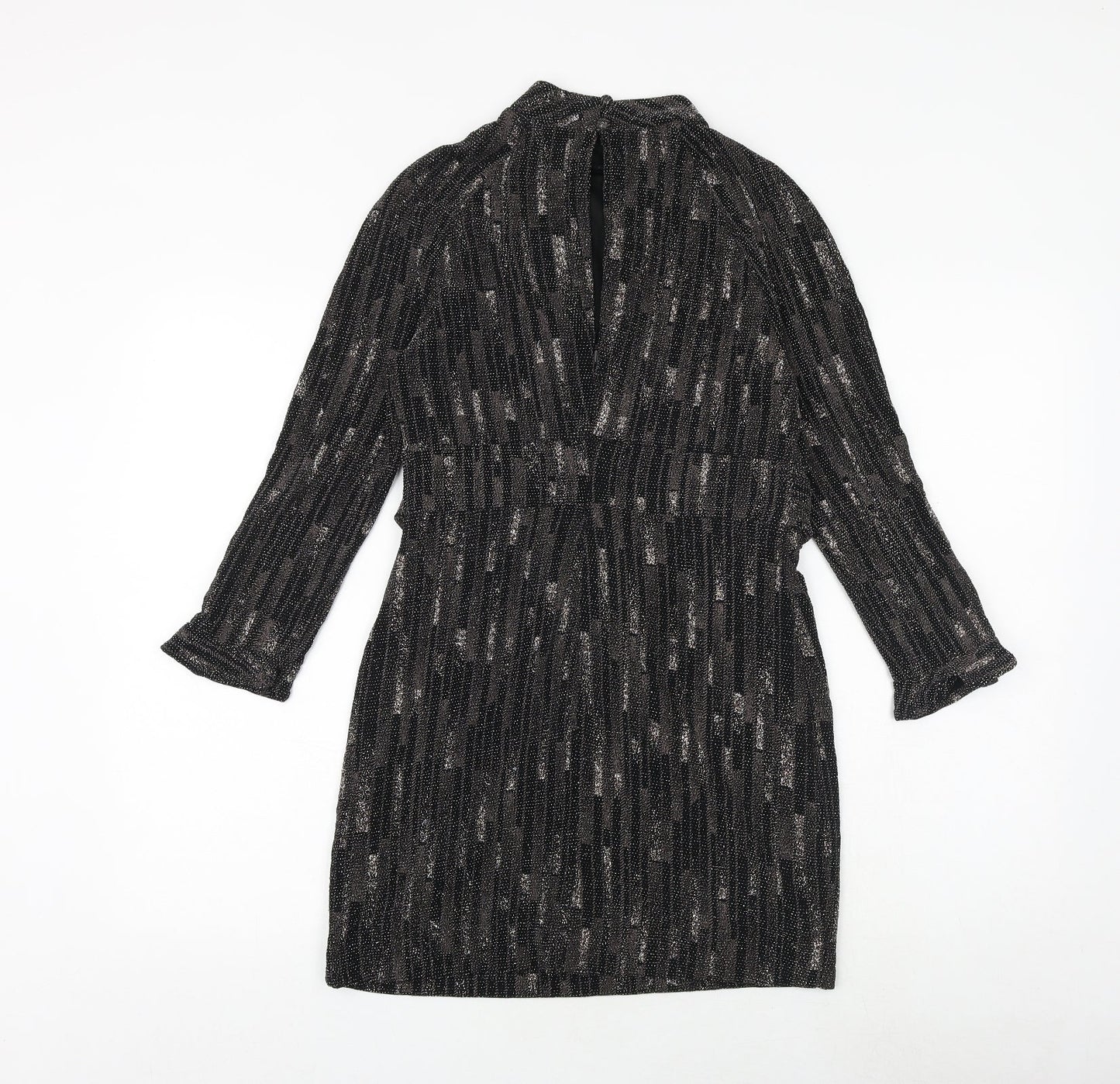 Principles Womens Black Geometric Polyester A-Line Size 12 Round Neck Tie
