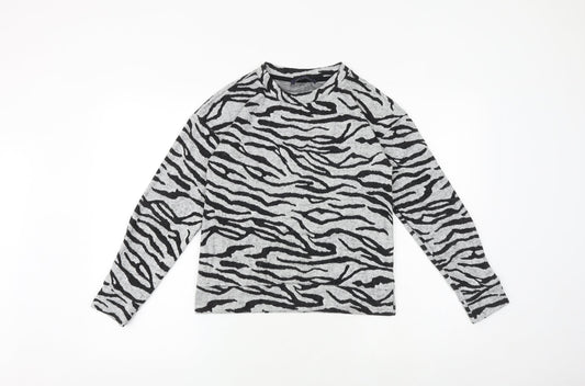 Marks and Spencer Womens Grey Animal Print Polyester Basic Blouse Size 6 Crew Neck - Zebra Print