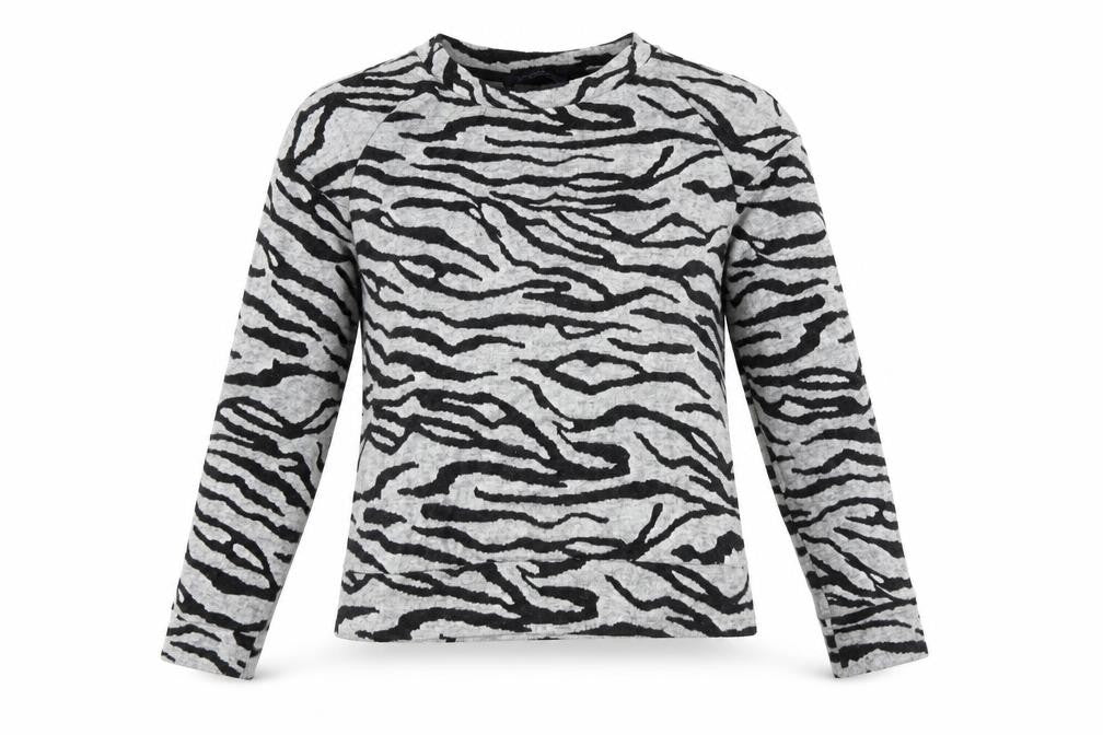 Marks & Spencer Womens Grey Animal Print Polyester Basic Blouse Size 6 Crew Neck - Zebra Print