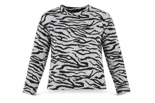 Marks and Spencer Womens Grey Animal Print Polyester Basic Blouse Size 6 Crew Neck - Zebra Print