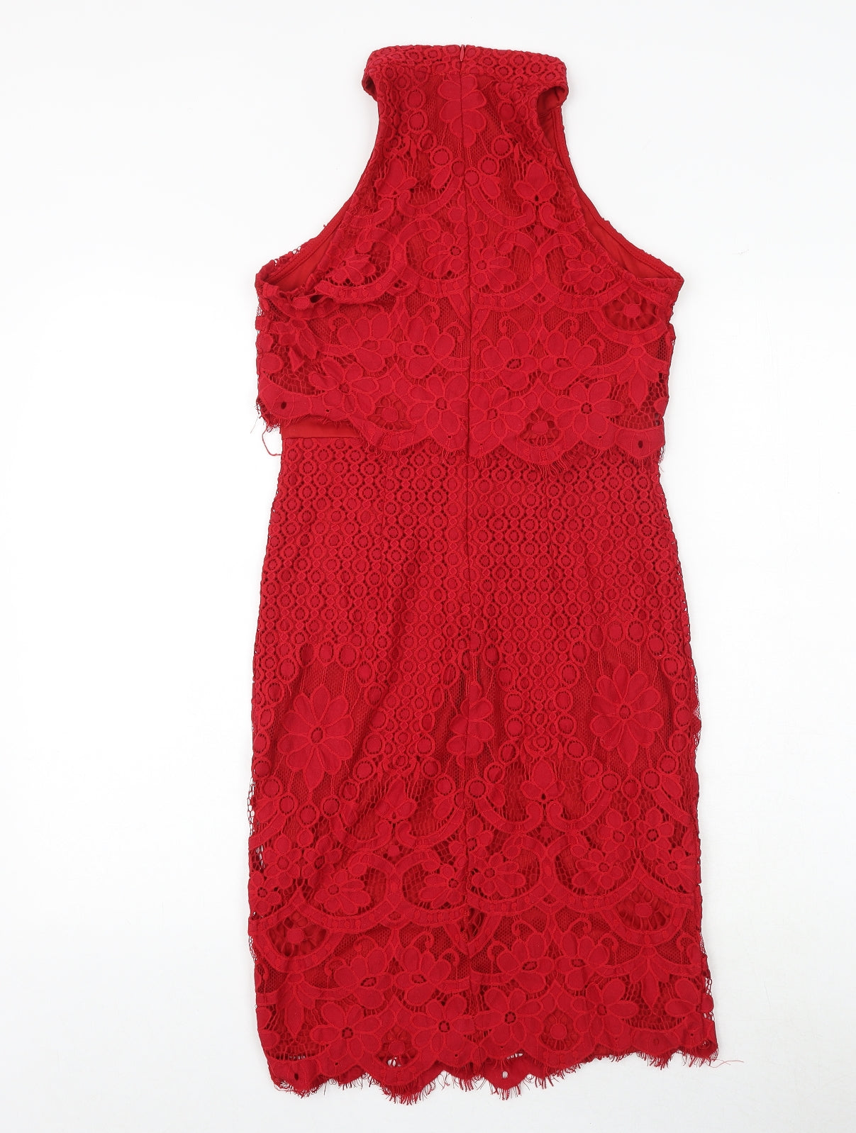 Missguided Womens Red Geometric Nylon A-Line Size 10 Halter Zip