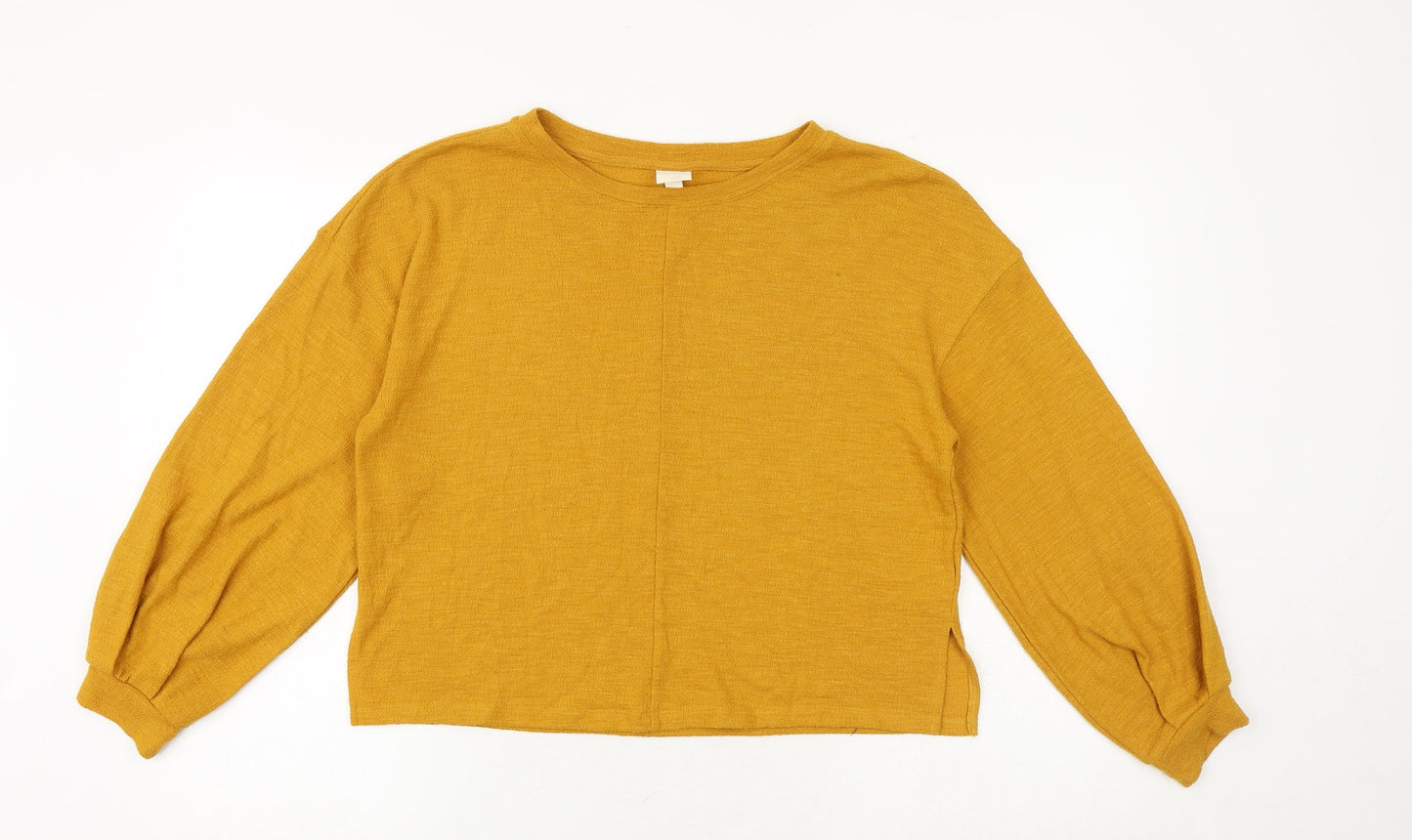 H&M Womens Yellow Polyester Basic Blouse Size S Boat Neck