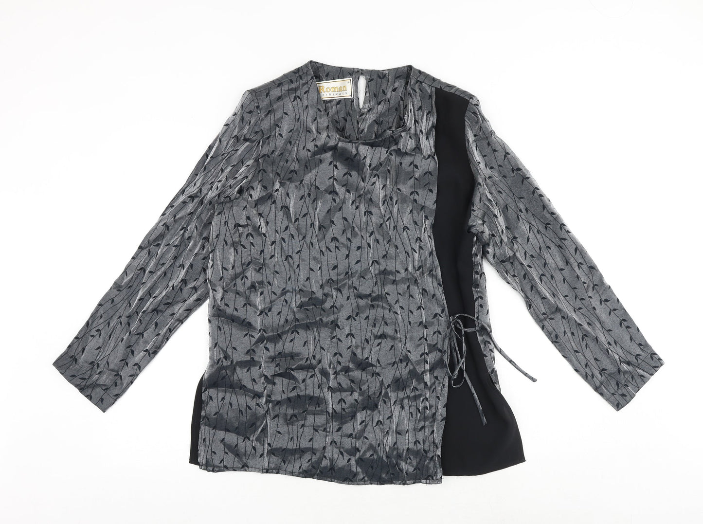 Roman Womens Grey Geometric Polyester Wrap Blouse Size 14 Round Neck