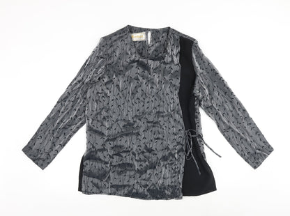 Additional front view of Roman women’s grey geometric polyester wrap blouse, size UK 14, round neck