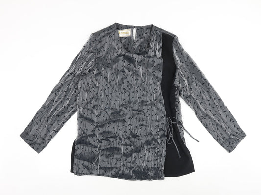 Roman Womens Grey Geometric Polyester Wrap Blouse Size 14 Round Neck