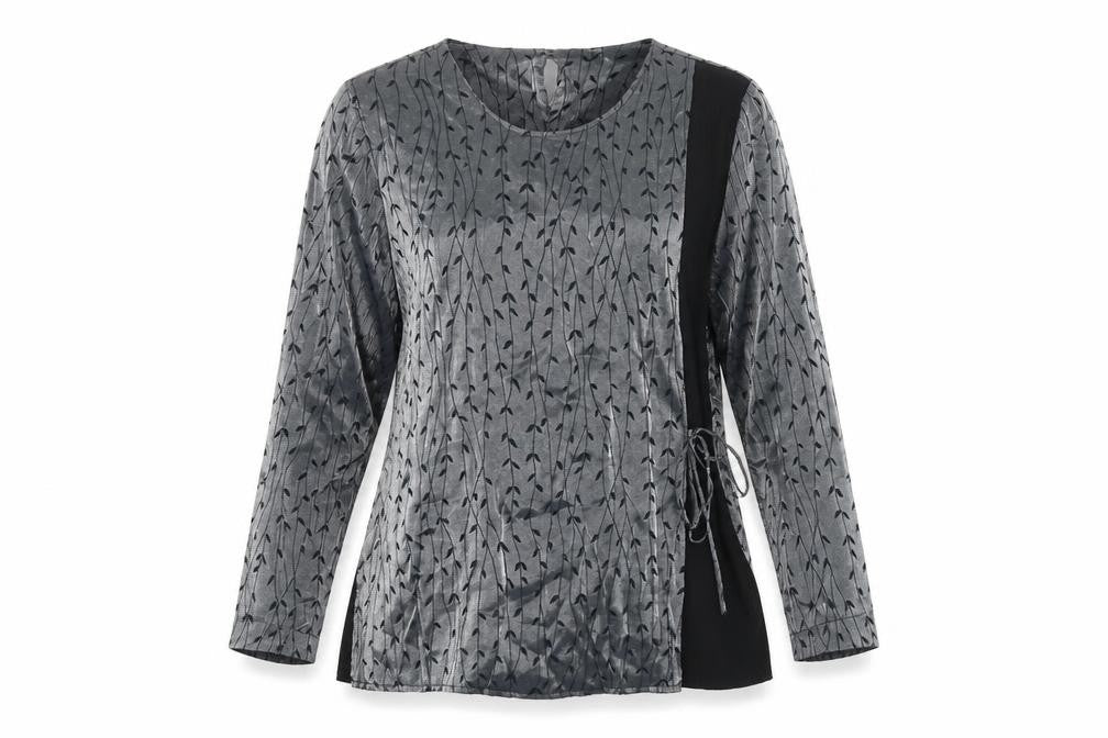 Roman Womens Grey Geometric Polyester Wrap Blouse Size 14 Round Neck