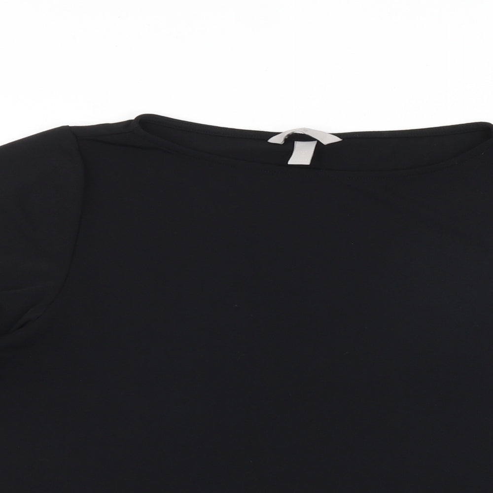 H&M Womens Black Polyester Basic Blouse Size M Round Neck