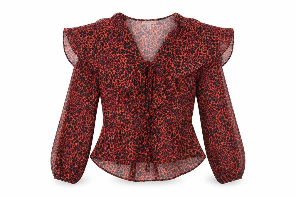 Topshop Womens Orange Animal Print Polyester Basic Blouse Size 8 V-Neck