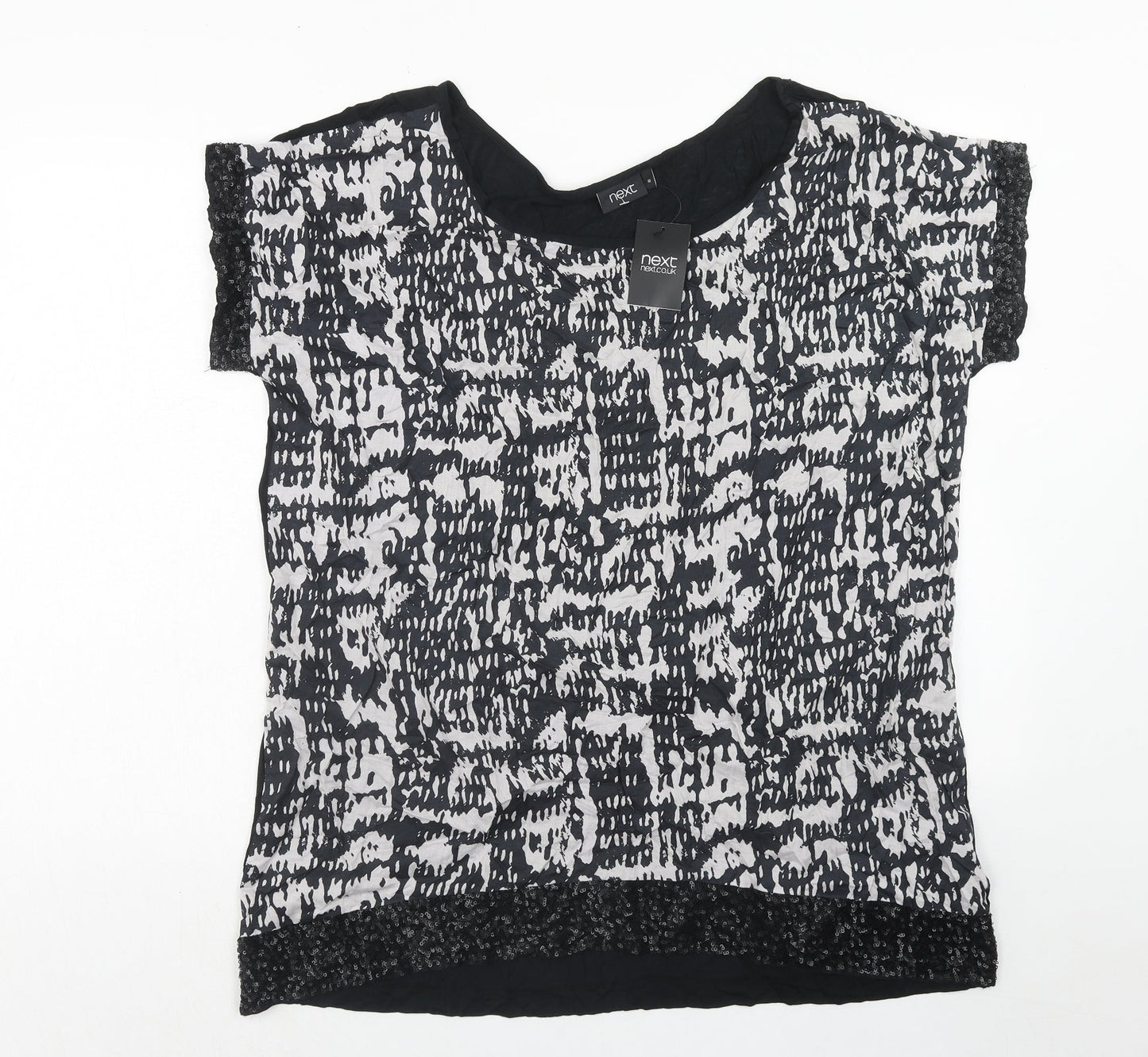 NEXT Womens Black Geometric Modal Basic Blouse Size 10 Boat Neck
