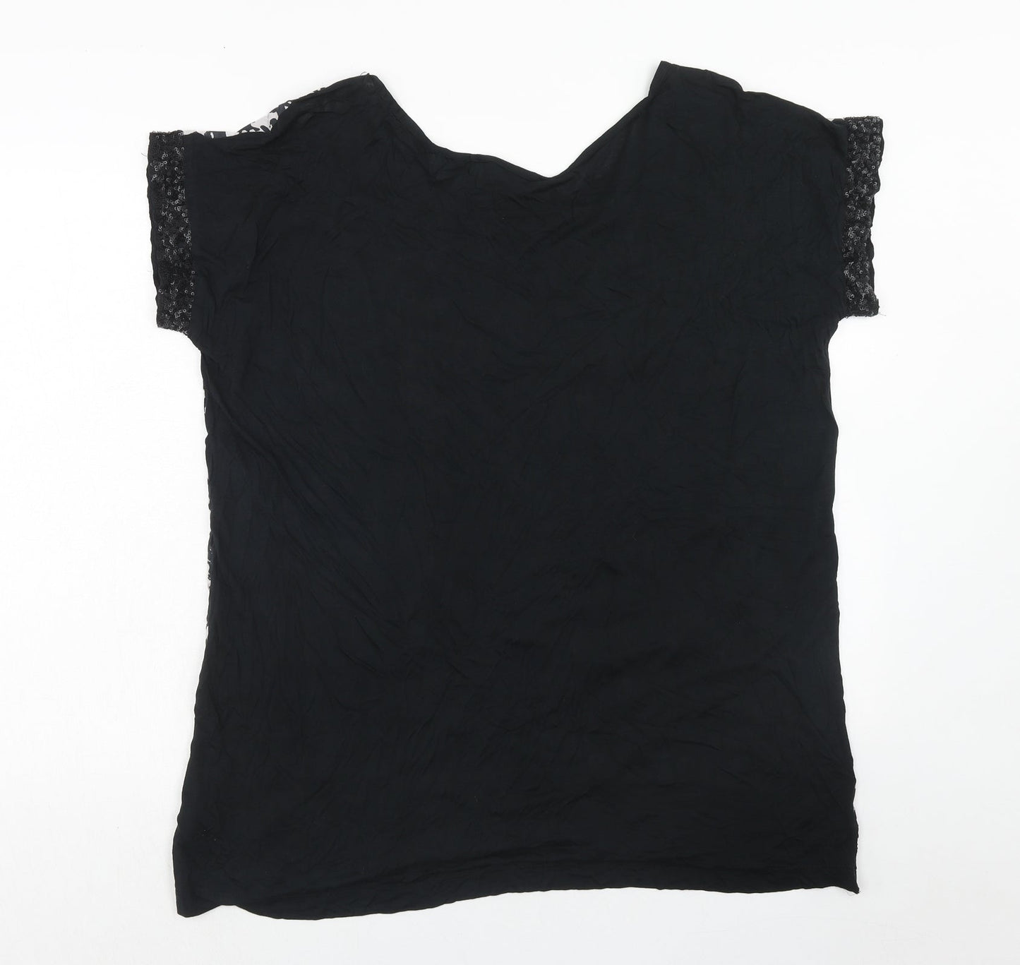 NEXT Womens Black Geometric Modal Basic Blouse Size 10 Boat Neck