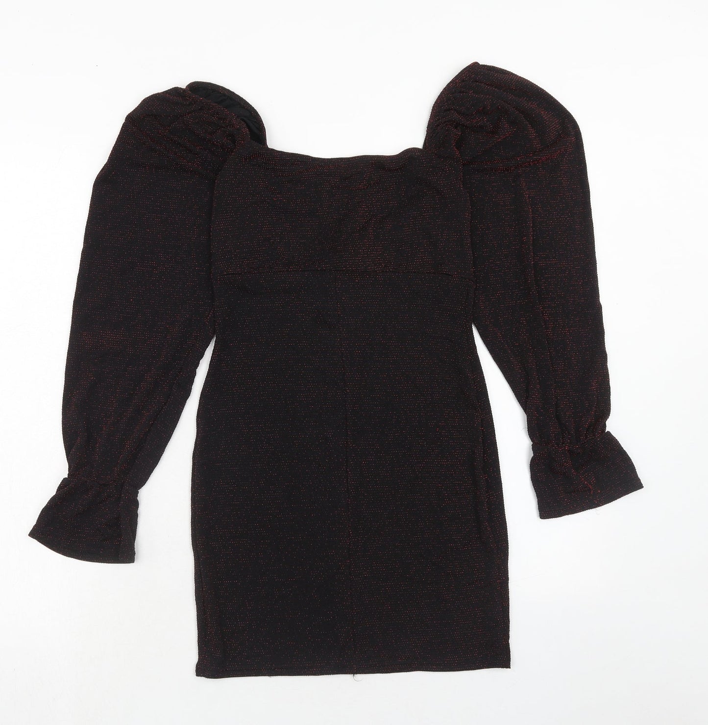 Boohoo Womens Red Polyester Mini Size 12 Round Neck Pullover
