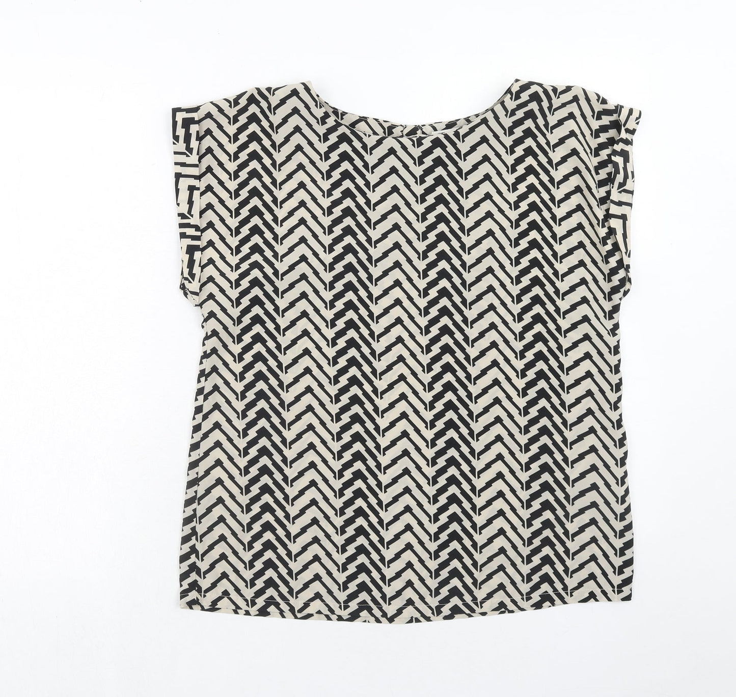 Louche Womens Brown Geometric Polyester Basic Blouse Size 10 Round Neck
