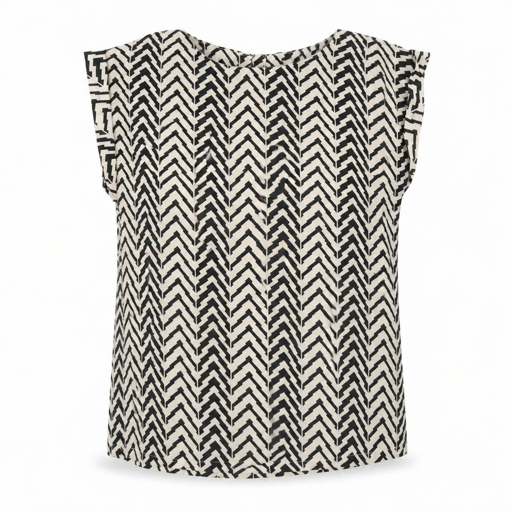 Louche Womens Brown Geometric Polyester Basic Blouse Size 10 Round Neck