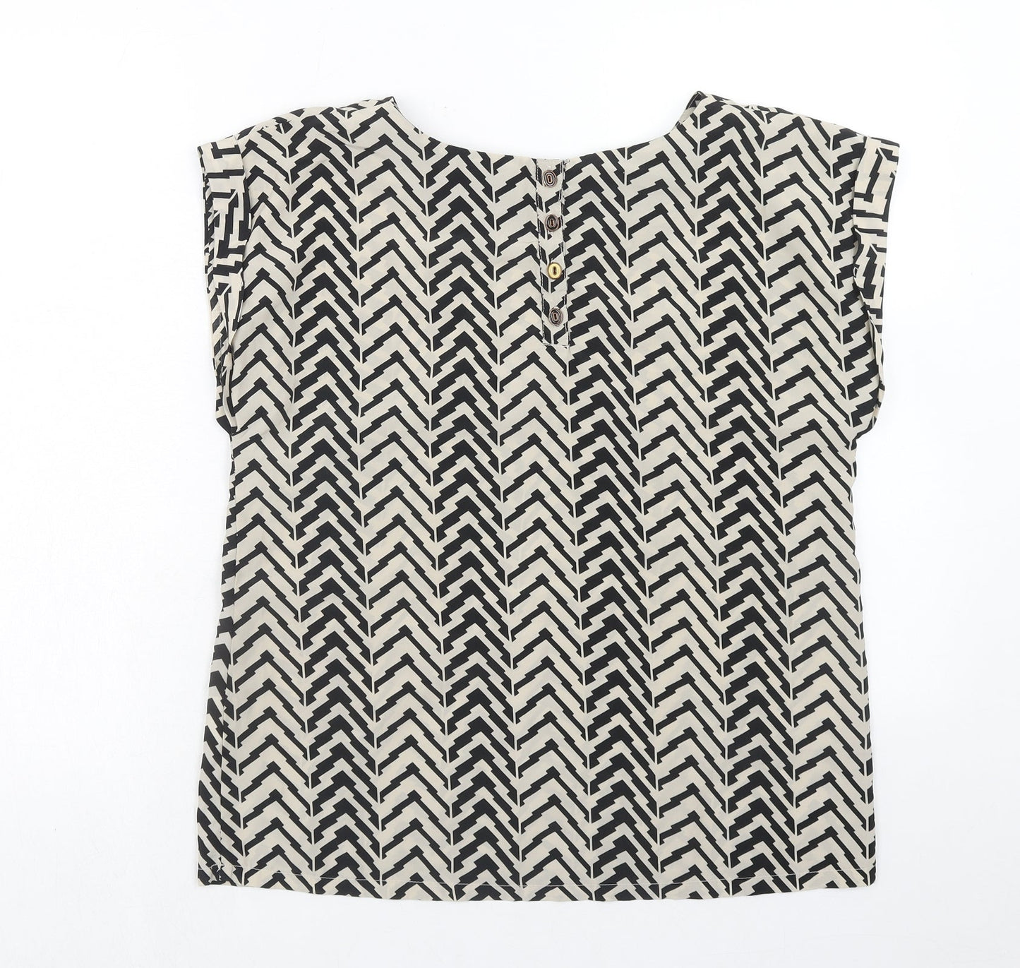 Louche Womens Brown Geometric Polyester Basic Blouse Size 10 Round Neck