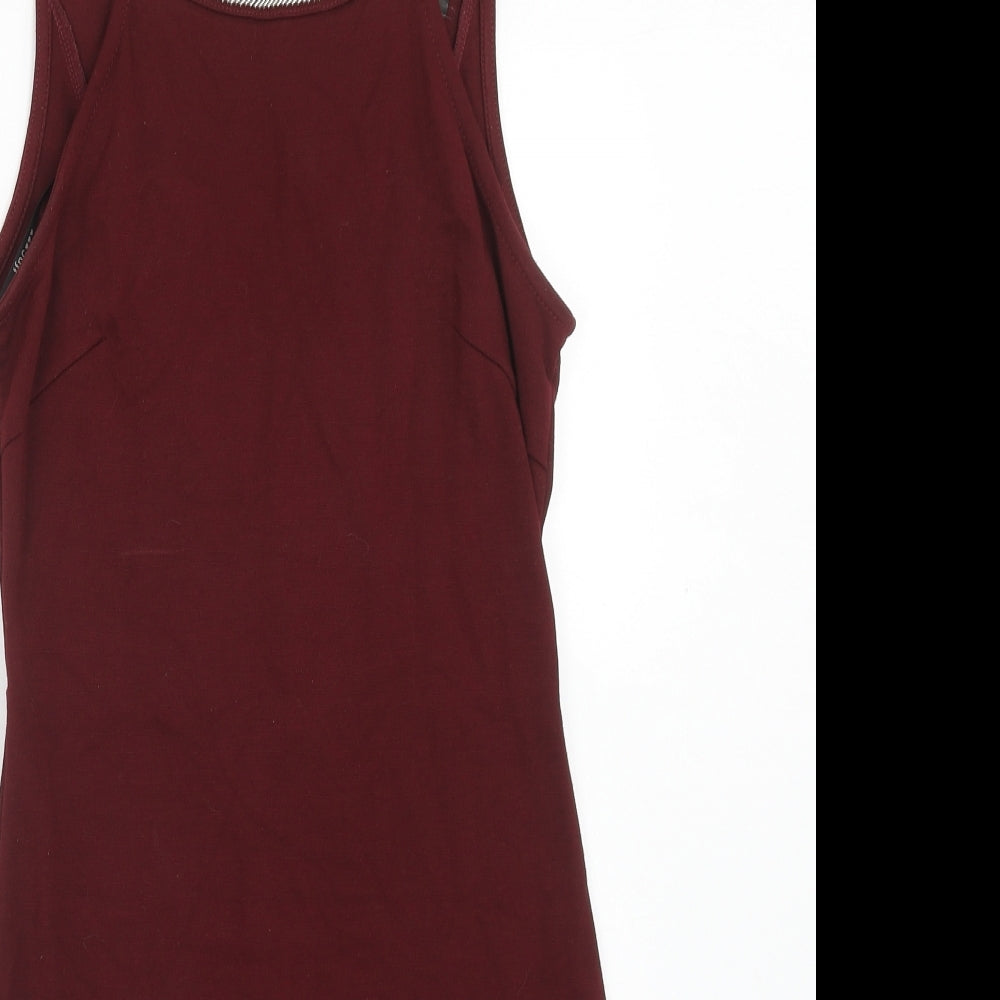TFNC Womens Red Polyester A-Line Size S Round Neck Zip