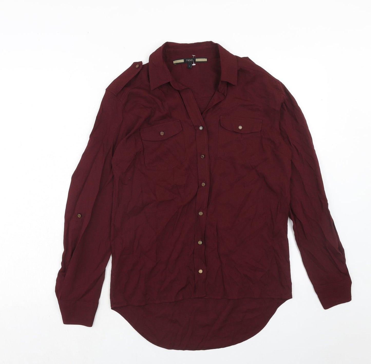NEXT Womens Red Viscose Basic Button-Up Size 8 Collared
