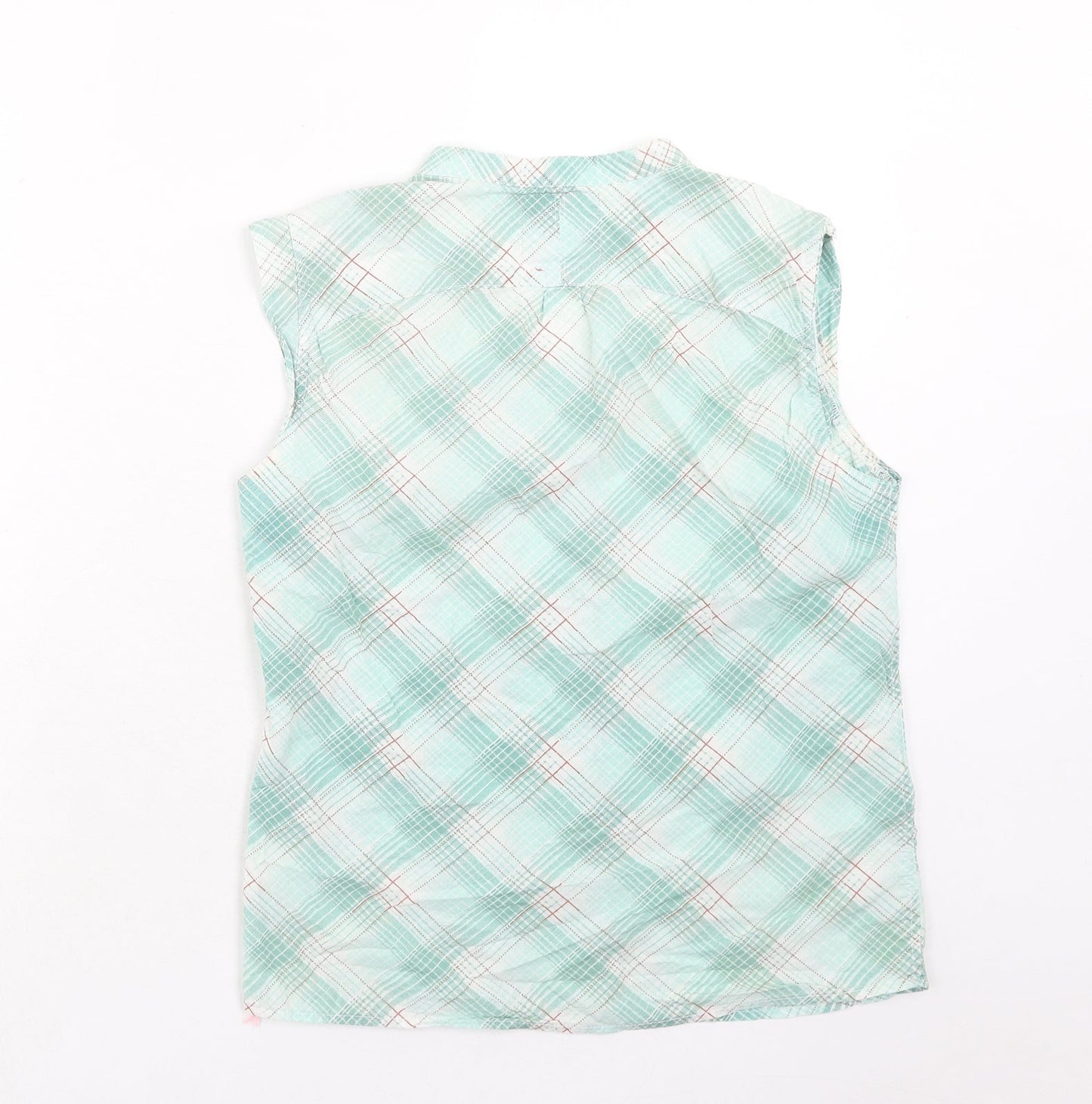 DECATHLON Womens Green Plaid Polyester Basic Button-Up Size 10 V-Neck