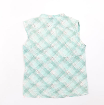 Decathlon Womens Green Plaid Polyester Basic Button-Up Size 10 V-Neck