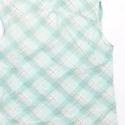 Decathlon Womens Green Plaid Polyester Basic Button-Up Size 10 V-Neck