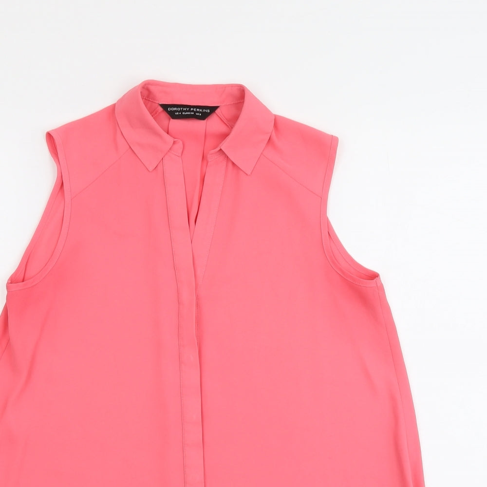 Dorothy Perkins Womens Pink Polyester Basic Button-Up Size 8 Collared