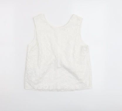Mango Womens White Geometric Polyester Basic Tank Size S Round Neck