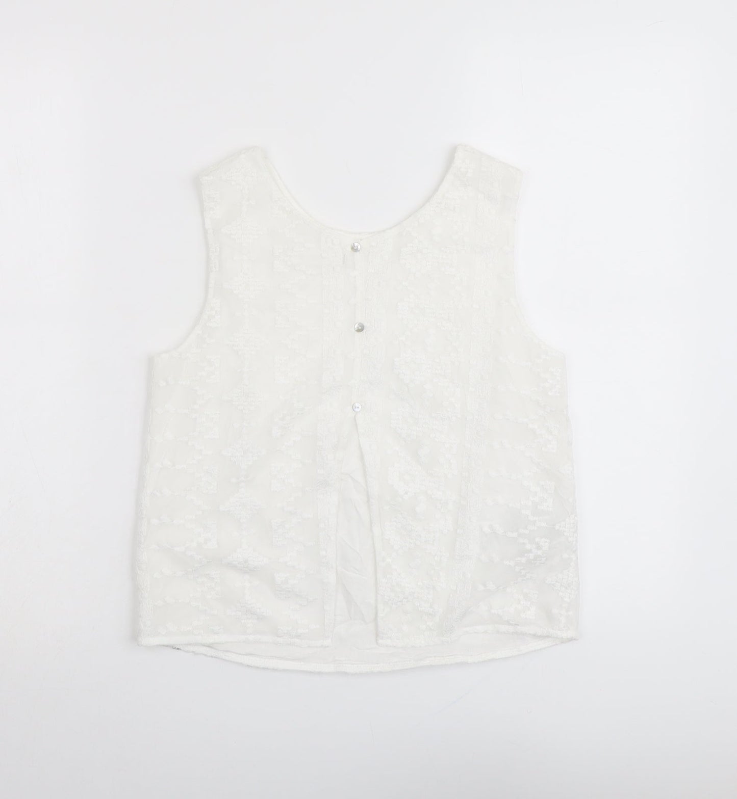 Mango Womens White Geometric Polyester Basic Tank Size S Round Neck