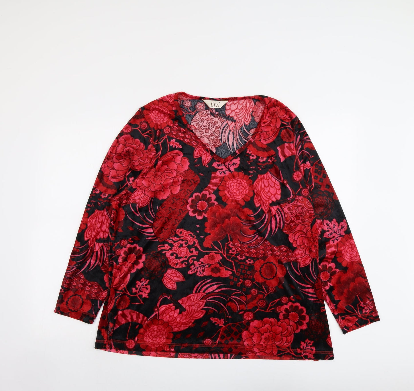 ELVI Womens Red Geometric Polyester Basic Blouse Size 10 V-Neck