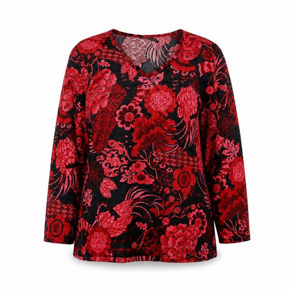 ELVI Womens Red Geometric Polyester Basic Blouse Size 10 V-Neck