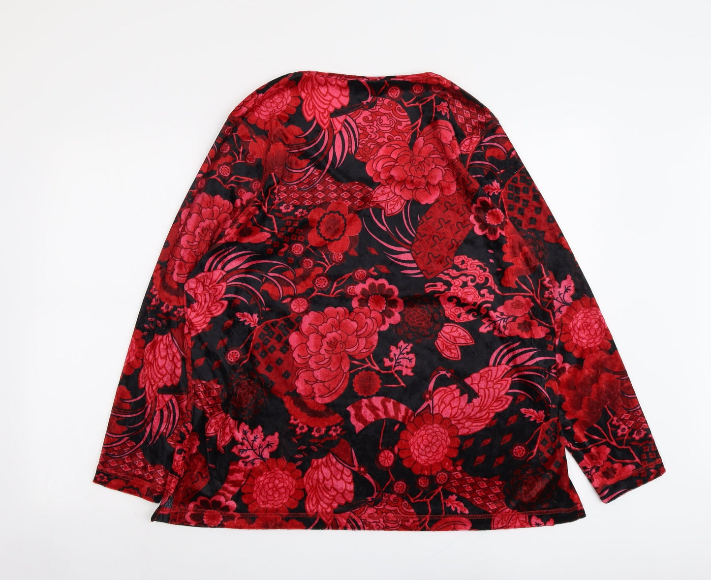 ELVI Womens Red Geometric Polyester Basic Blouse Size 10 V-Neck