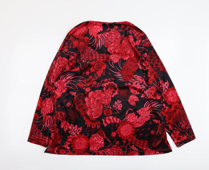 ELVI Womens Red Geometric Polyester Basic Blouse Size 10 V-Neck