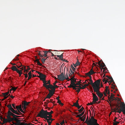 ELVI Womens Red Geometric Polyester Basic Blouse Size 10 V-Neck