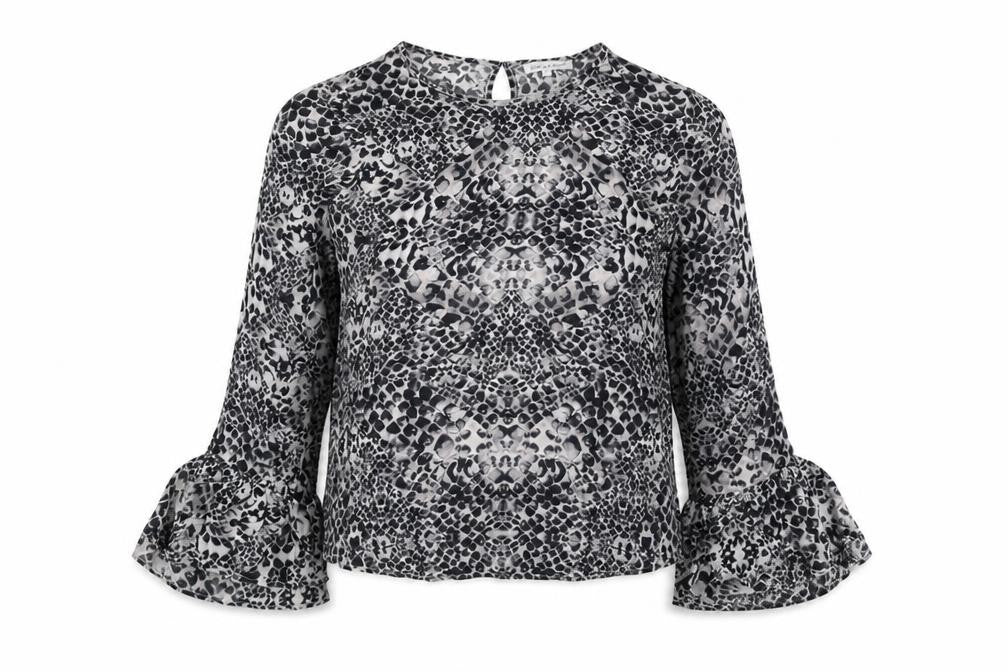 Lily & Lionel Womens Grey Geometric Viscose Basic Blouse Size XS Round Neck