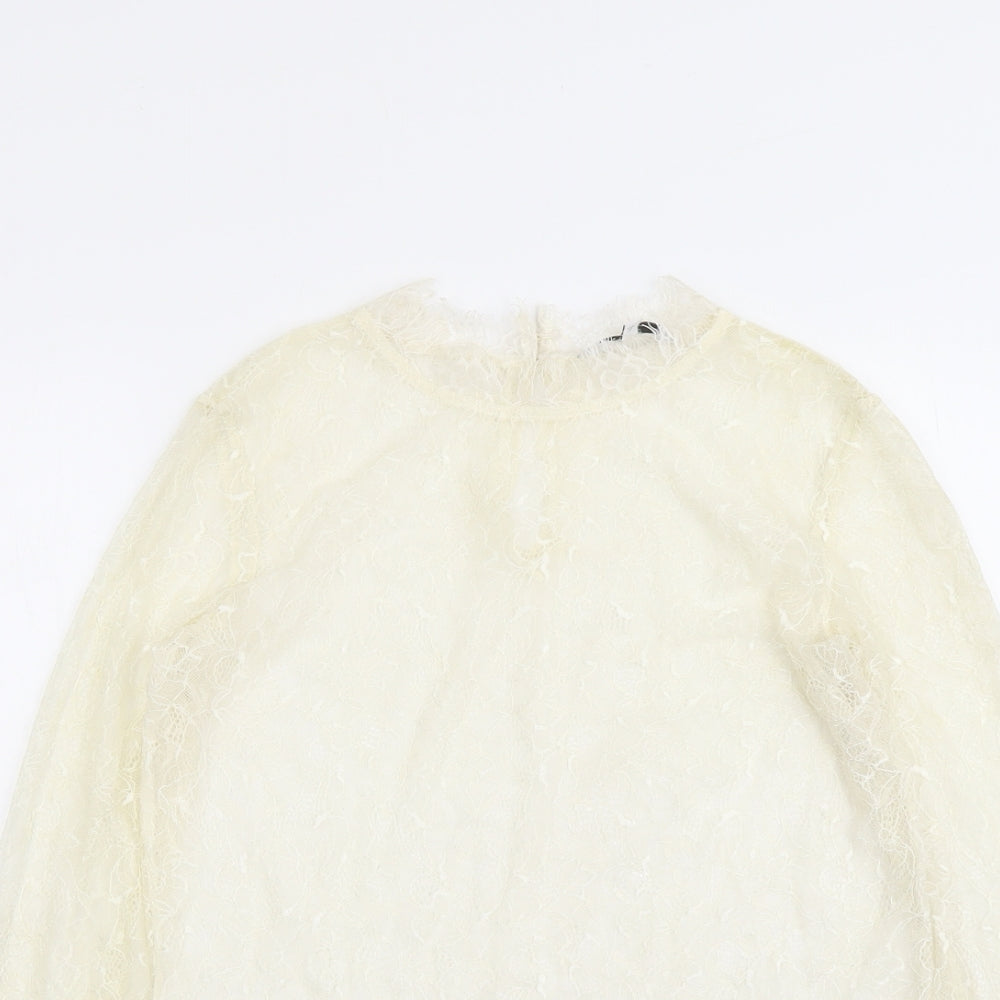 NEXT Womens Ivory Nylon Basic Blouse Size 8 Mock Neck