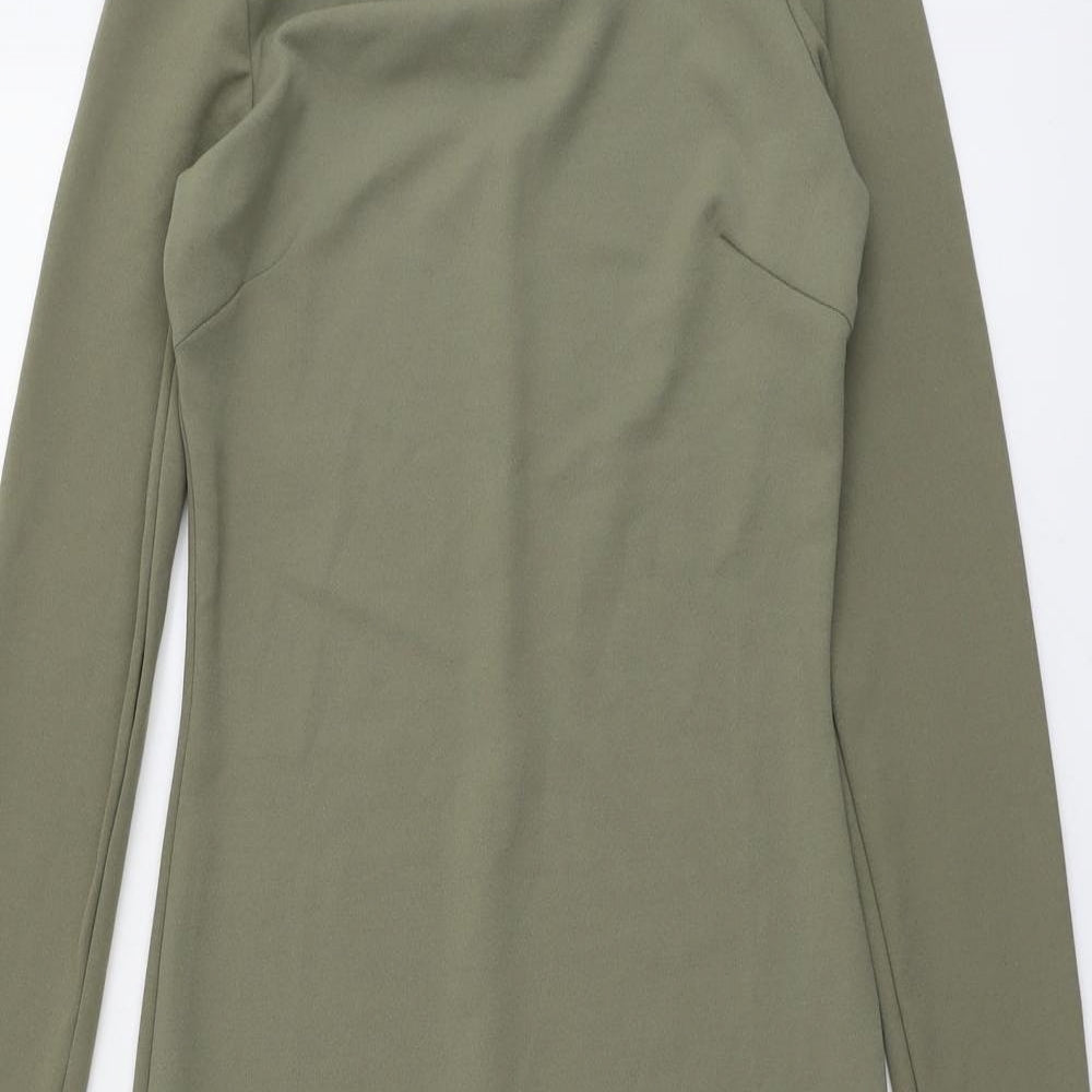 H&M Womens Green Polyester Bodycon Size 8 Boat Neck Pullover