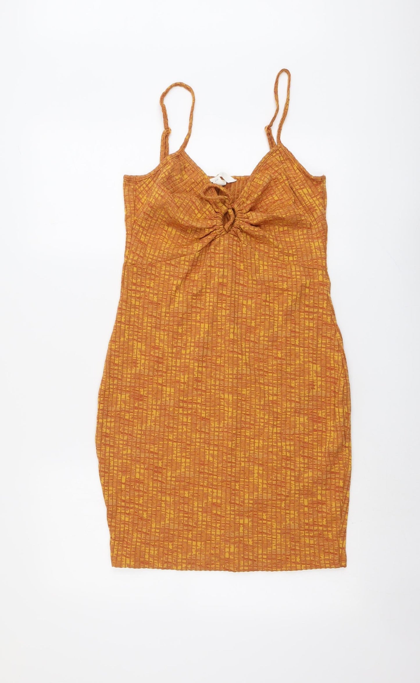 H&M Womens Orange Polyester Slip Dress Size M V-Neck Pullover - Ribbed
