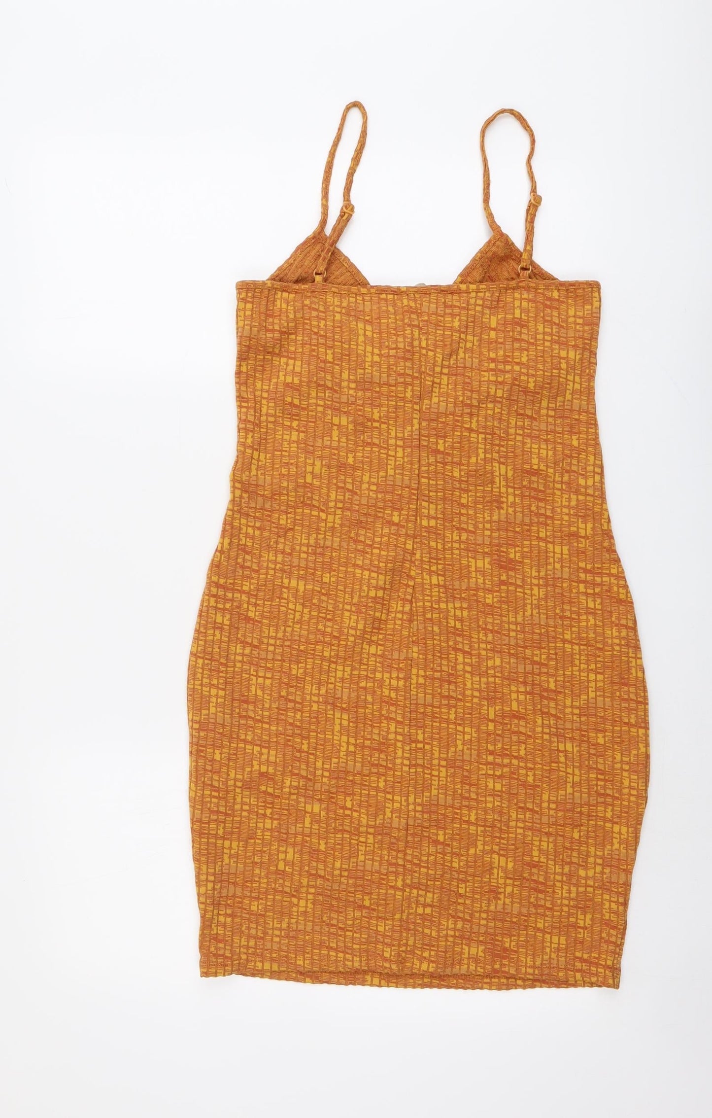 H&M Womens Orange Polyester Slip Dress Size M V-Neck Pullover - Ribbed