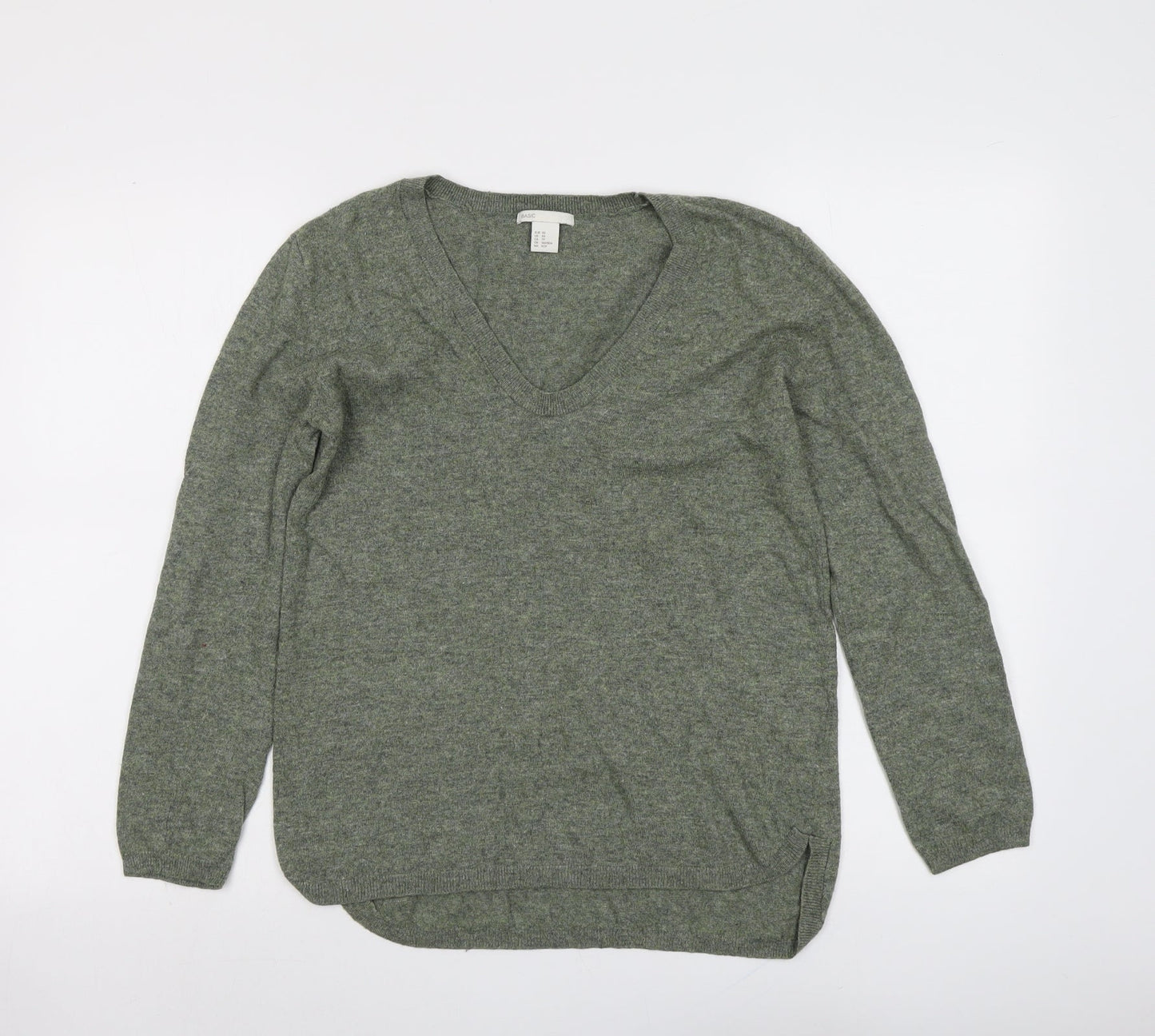 H&M Womens Green V-Neck Acrylic Pullover Jumper Size XS