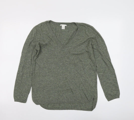H&M Womens Green V-Neck Acrylic Pullover Jumper Size XS