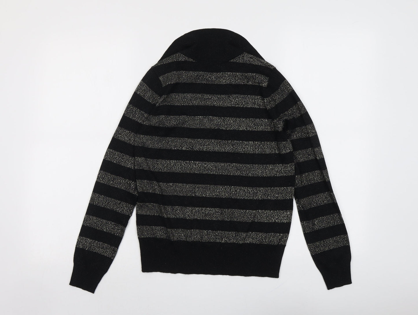 Marks and Spencer Womens Black Collared Striped Viscose Pullover Jumper Size XS