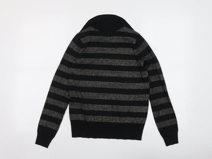 Marks & Spencer Womens Black Collared Striped Viscose Pullover Jumper Size XS