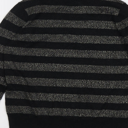 Marks & Spencer Womens Black Collared Striped Viscose Pullover Jumper Size XS