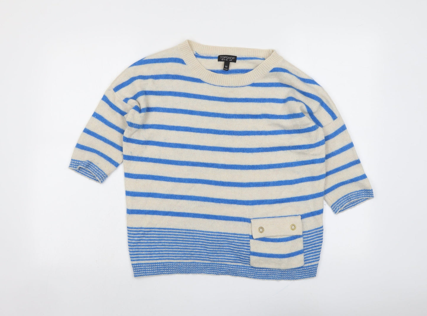 Topshop Womens Beige Round Neck Striped Angora Pullover Jumper Size 8