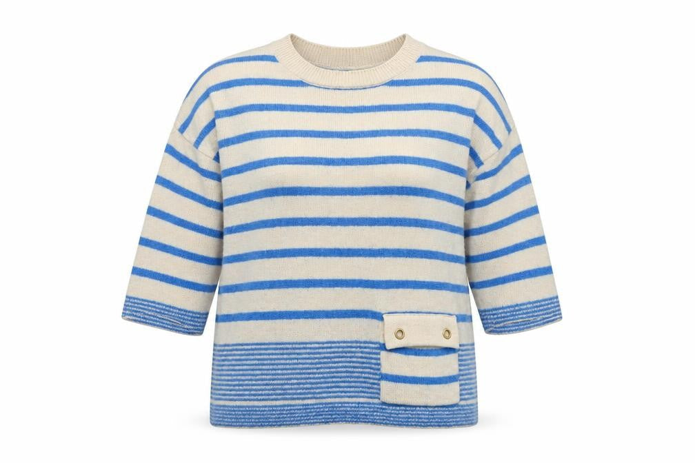 Topshop Womens Beige Round Neck Striped Angora Pullover Jumper Size 8
