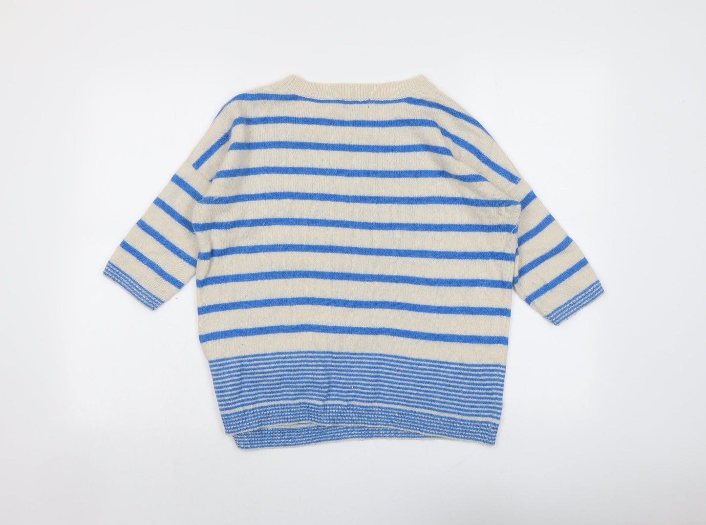 Topshop Womens Beige Round Neck Striped Angora Pullover Jumper Size 8