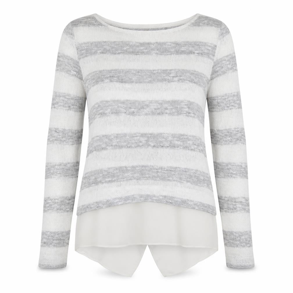 Oasis Womens Grey Round Neck Striped Viscose Pullover Jumper Size XS